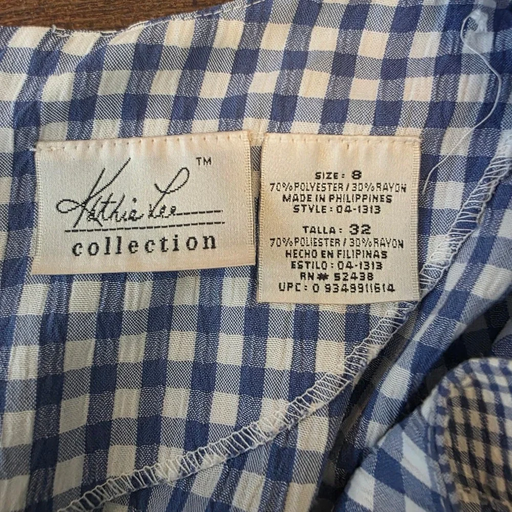 90s Vintage Blue Gingham Check Midi Sz 8 Short Sleeve Tie‎ modest cottagecore